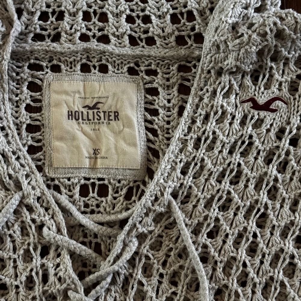 Vintage Y2K Style Hollister Crochet Hooded Fringe Knit Top XS Beach‎ Preppy Boho - Picture 5 of 9